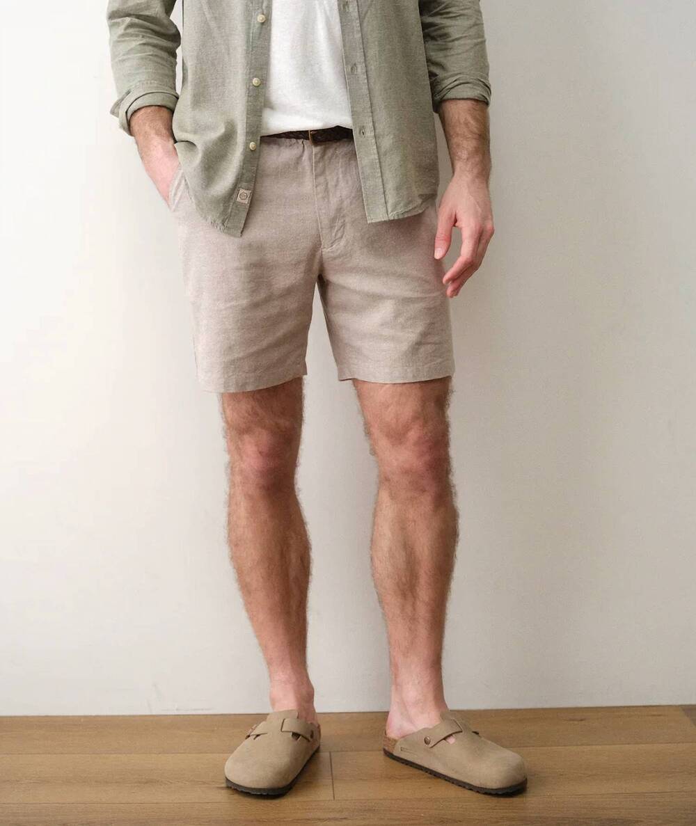NEW MARINE LAYER saturday hemp chino shorts in beige